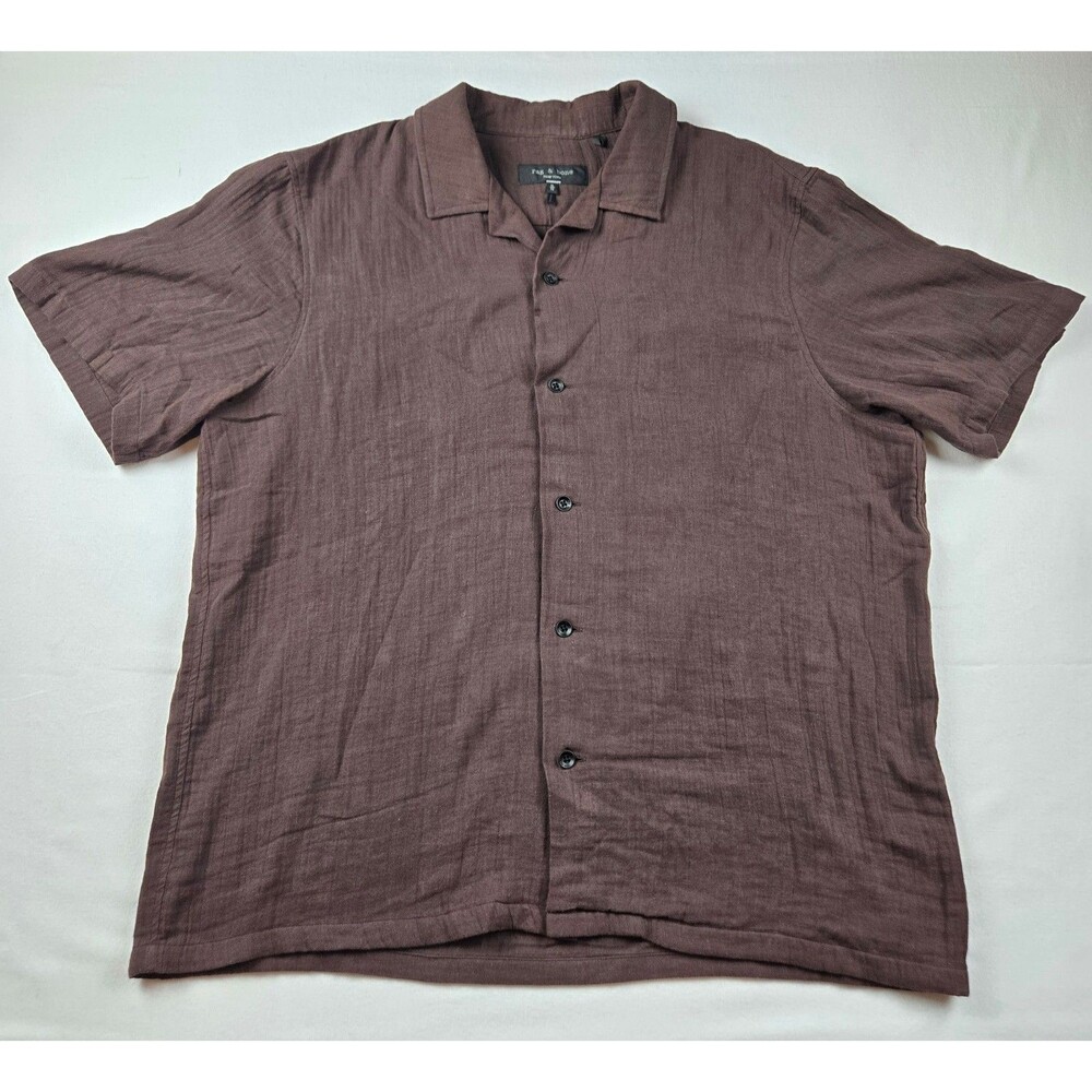 Rag & Bone Avery Cotton Gauze Camp Shirt Mens XL Brown Short Sleeve